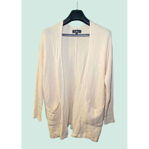 Lulus Medium Beige Open Cardigan Pockets Casual Comfort Layer - Picture 1 of 5